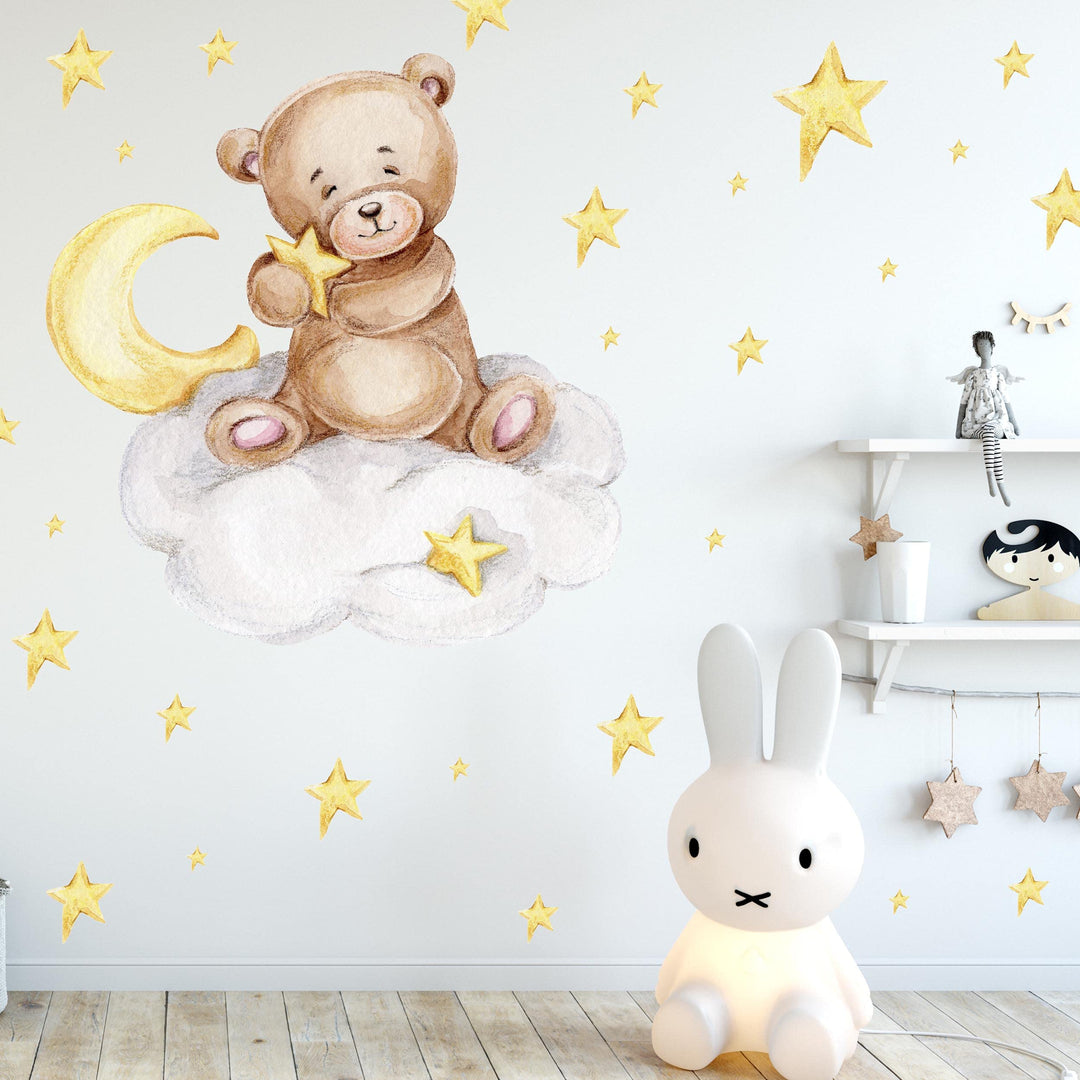 Knuddel Bär auf der Wolke V292 | handgezeichnet | AUFKLEBER Kindergarten | Wandsticker Kinderzimmer