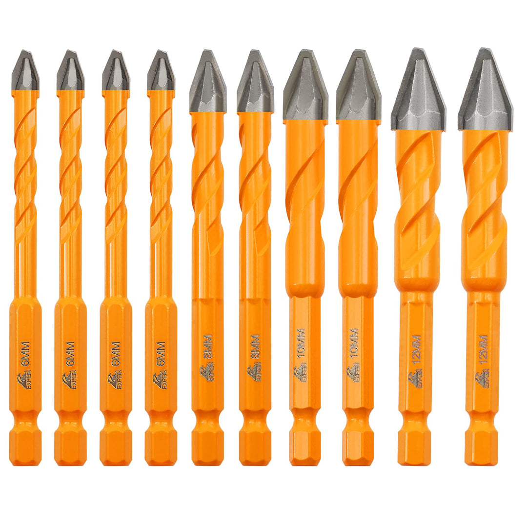 Hartmetall-Mauerbohrer 10er-Set - Präzisionsbohrer 4x6mm + 2x8mm + 2x10mm + 2x12mm für Beton, Fliese