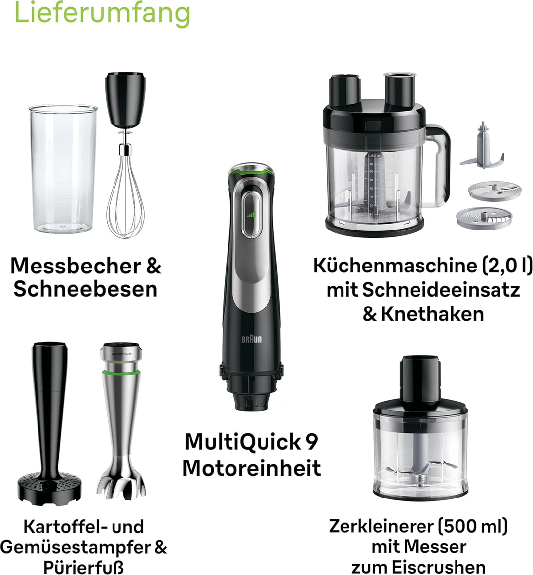 Braun MultiQuick 9 MQ 9187XLI Stabmixer – Pürierstab mit Active PowerDrive Technologie und 5 Zubehör