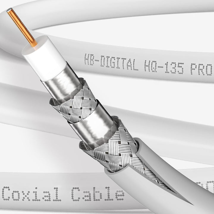 HB-DIGITAL 100m Koaxialkabel HQ-135 Antennenkabel 135dB SAT Kabel 8K 4K UHD 4-Fach geschirmt für DVB