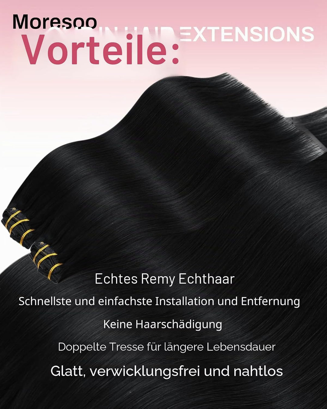 Moresoo Clip in Extensions Echthaar Remy Haarextension Echthaar Clip Doppelt Tressen Clip in Extensi