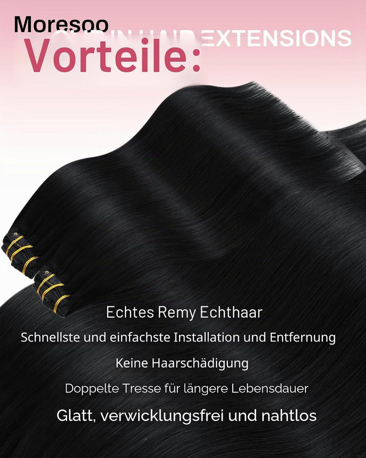 Moresoo Clip in Extensions Echthaar Remy Haarextension Echthaar Clip Doppelt Tressen Clip in Extensi
