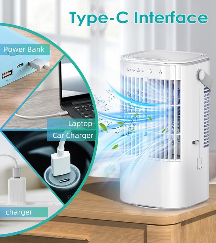 Mobile Klimaanlage, 120° Oszillation Klimaanlage Mobil, USB 4 in 1 ohne Abluftschlauch mit 2/4 H Tim