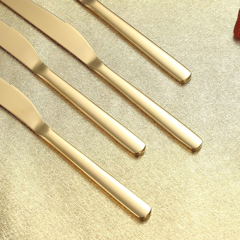 Gold Steak Besteckset 12-Teilig, Premium Edelstahl 6 Tafelgabeln und 6 Tafelmesser-Set, Steakmesser