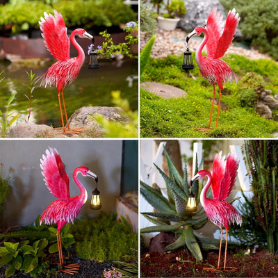 Yeomoo Flamingo Deko Figur mit Solarlampen Gartendeko für Draussen: Flamingo Figuren Solarlampen für