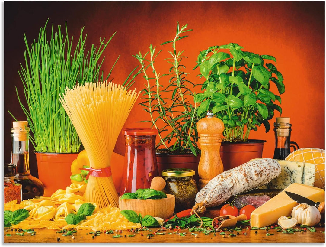 ARTland Spritzschutz Küche aus Alu für Herd Spüle 80x60 cm (BxH) Küchenrückwand mit Motiv Essen Lebe