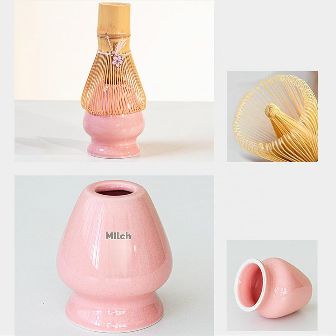 Nideen 8 Stück Matcha Set Rosa Keramik Matcha Schale Matcha Besen Set mit Sakura Charme Matcha Tee S