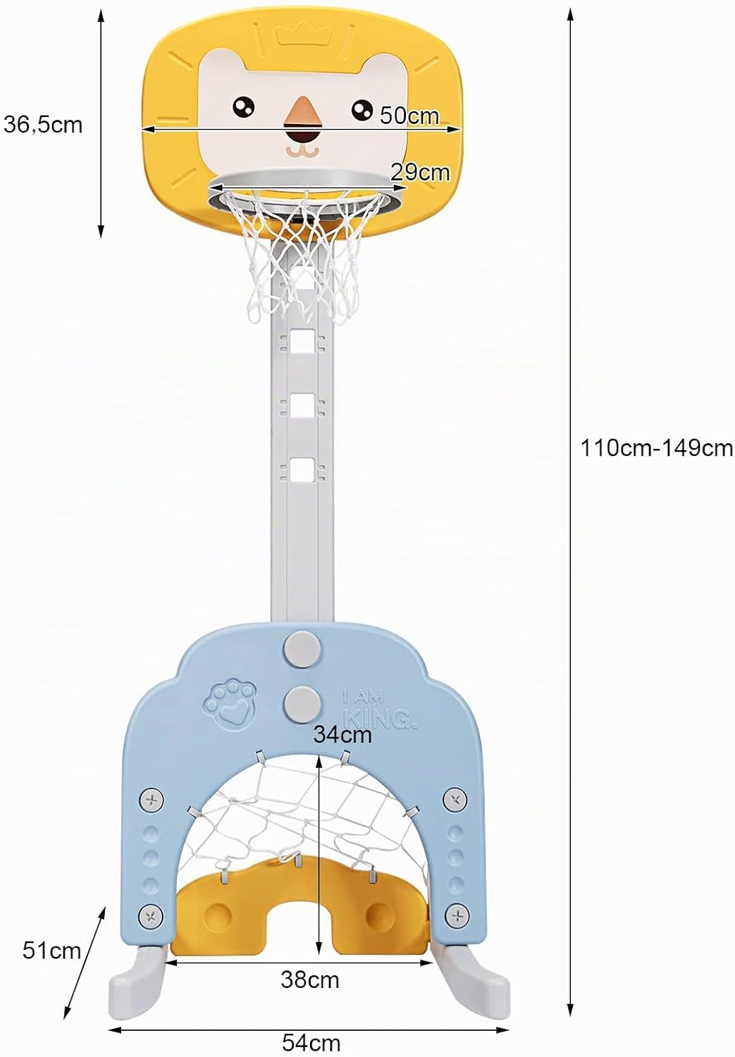 DREAMADE Mini Basketballkorb Kinder, 77-116 cm höhenverstellbarer Basketballständer mit Fussballkorb