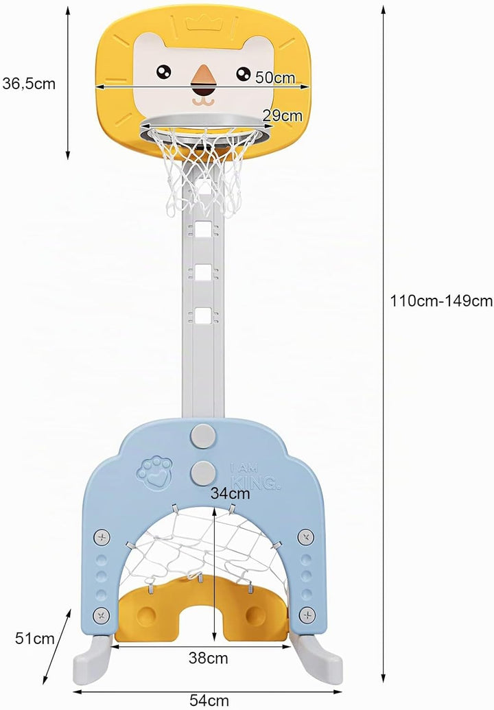 DREAMADE Mini Basketballkorb Kinder, 77-116 cm höhenverstellbarer Basketballständer mit Fussballkorb