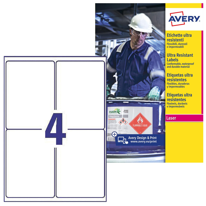 Avery b7169–50 A4 Ultra robuste Wasserdicht GHS Etiketten, bs5609 zertifiziert, für alle Drucker, 99