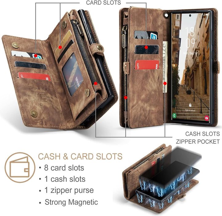 UFinetech Samsung S23 Ultra Hülle, Stossfest Kartenfach Magnetisch Abnehmbare Tasche Samsung Galaxy