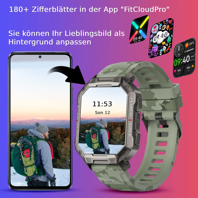 Deunis X3 Smartwatch Herren 1,83 Zoll mit Telefonfunktion, Fitness Tracker, Schlafmonitor, Schrittzä