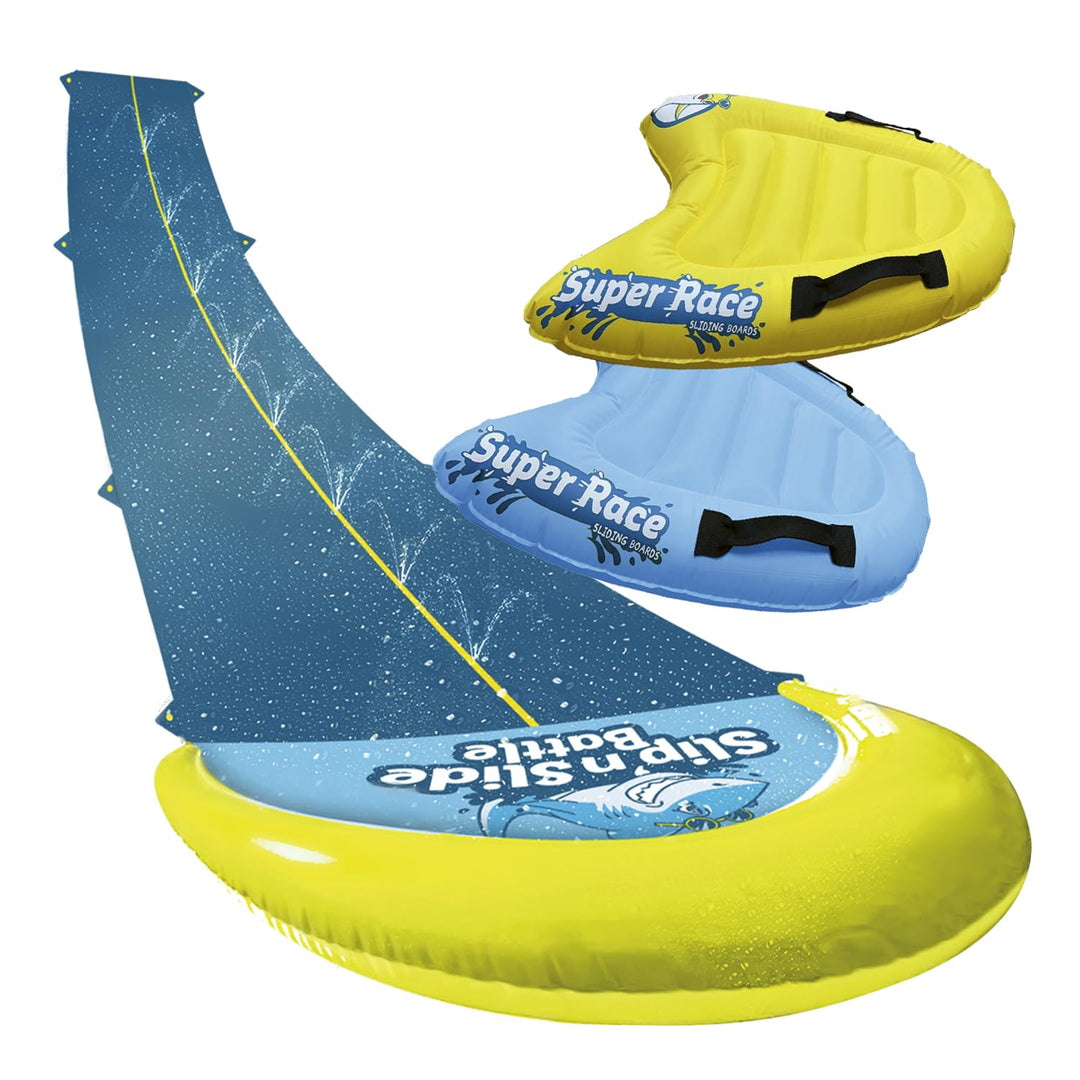 Wasserrutschmatte Riesen Packk XXL | 1 Rutschmatte Doppelbahn 10 Meter + 2 Bodyboards für besseres R