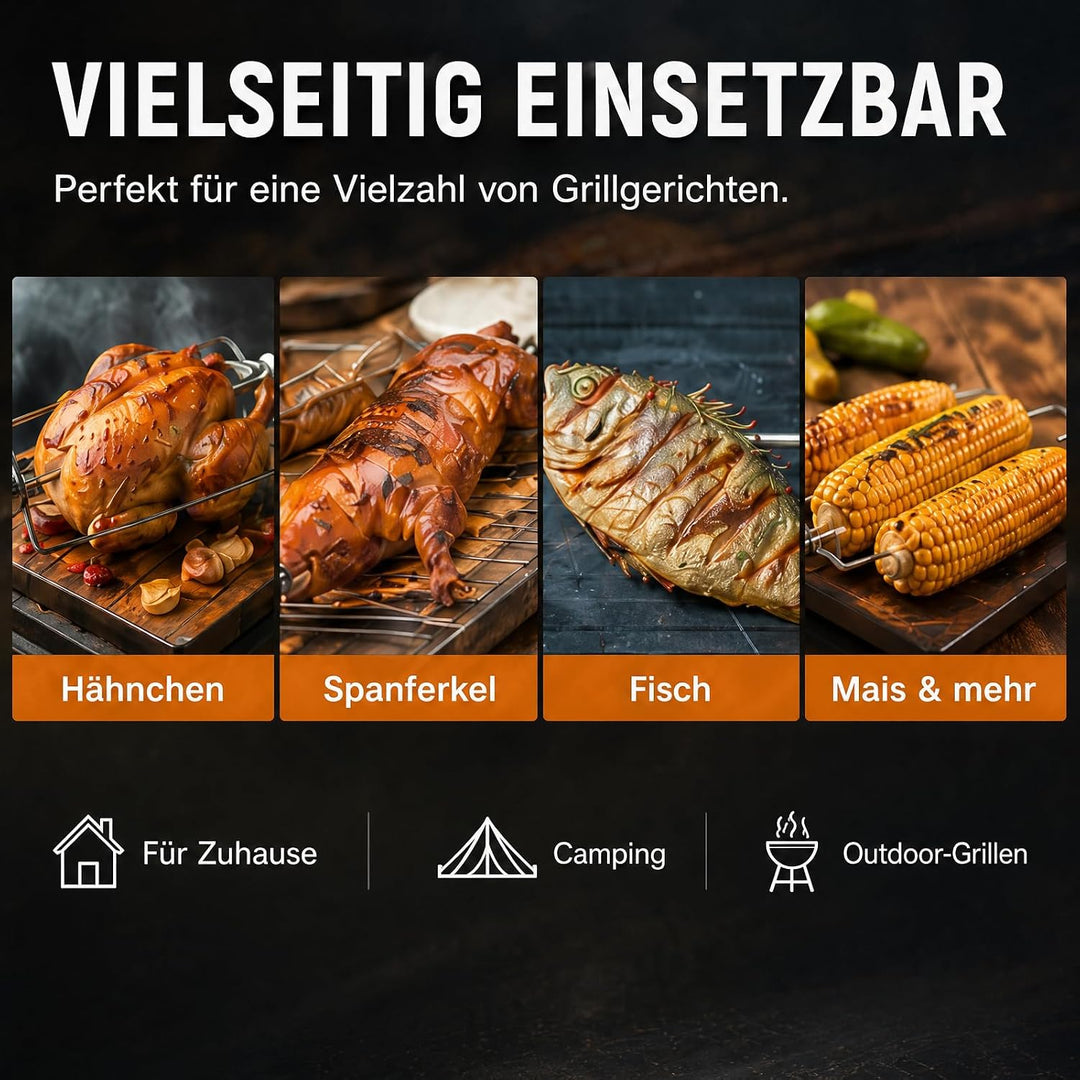 Grillmotor für Grillspiess, 25 W Edelstahl, bis 100kg | Hohem Drehmoment, Effiziente Wärmeableitung,