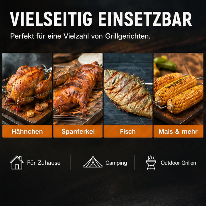 Grillmotor für Grillspiess, 25 W Edelstahl, bis 100kg | Hohem Drehmoment, Effiziente Wärmeableitung,