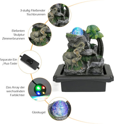 Dyna-Living Zimmerbrunnen Tischbrunnen mit Rollender Kugel, Brunnen Polyresin Springbrunnen LED-Bele