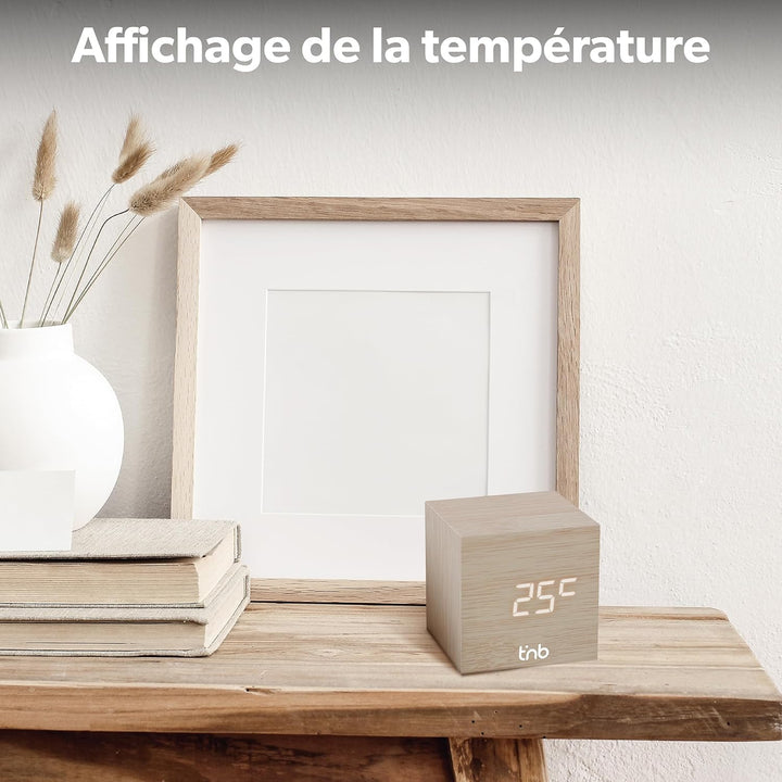 T'NB - Moderner digitaler Wecker aus Holz, multifunktionaler LED-Wecker, digitale Uhr mit Zeitanzeig