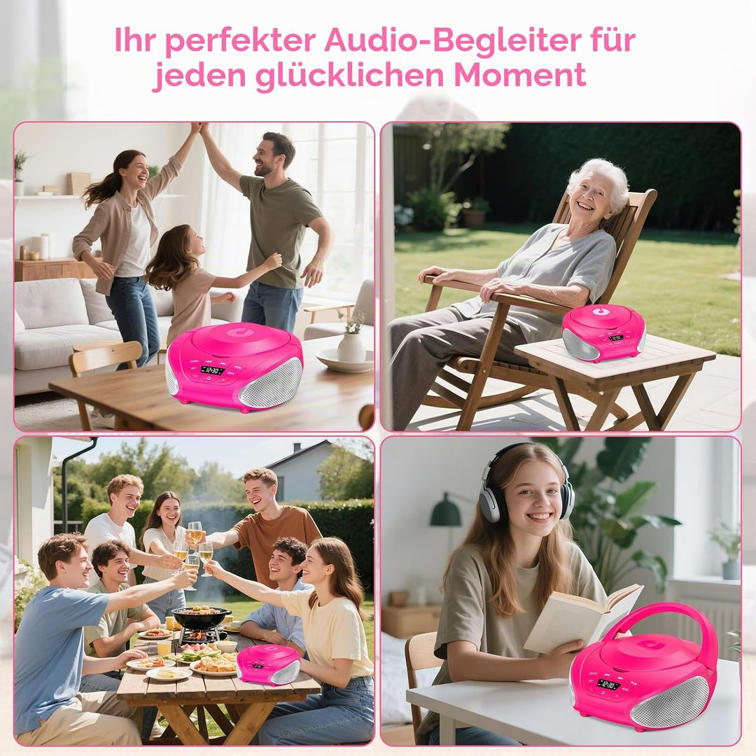 Gueray Tragbarer CD-Player Boombox Kompakt-Radio mit Stereo-Lautsprechern UKW-Radio 3,5-mm-AUX-Einga