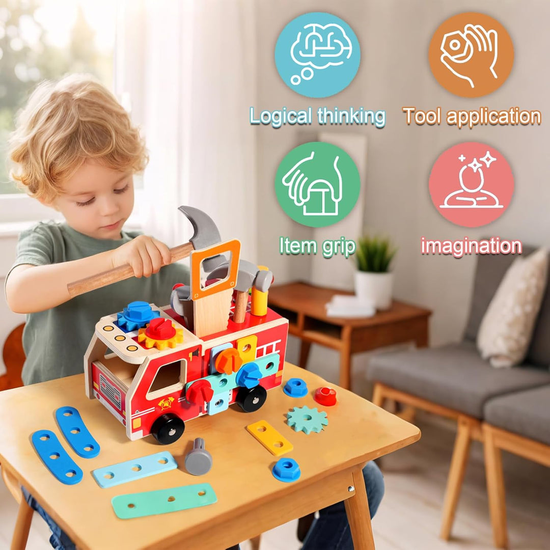 Holz werkzeugkoffer Kinder Autostil 32 Stück,Montessori Spielzeug ab 2 3 4 5 Jahre,Hochwertige Mater