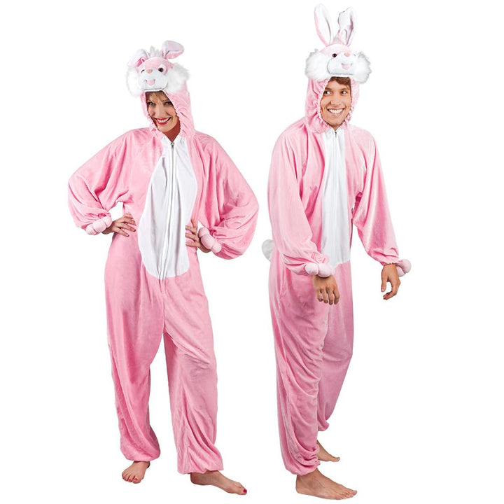 Boland - Kostüm für Erwachsene Hase, Kapuzen-Overall aus Plüsch, Tiermotiv, Reisverschluss vorne, Ka