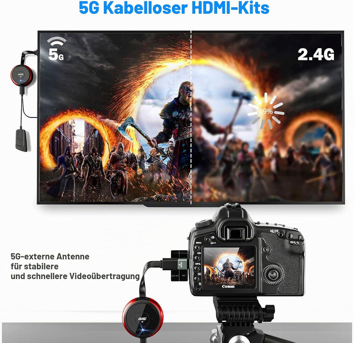 Wireless HDMI Transmitter, 5G/2,4G Drahtloser HDMI-Sender Drahtloser HDMI 164ft/50m Reichweite Full