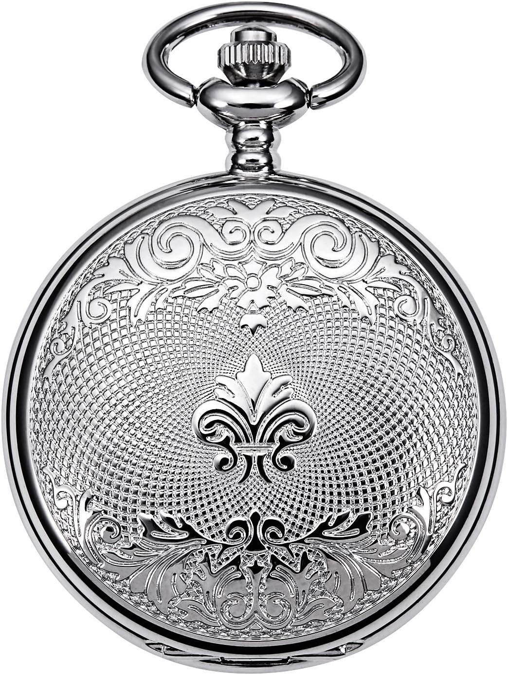 TREEWETO Herren Antik Bronze/Silber Drache Mechanische Skelett Taschenuhr für Damen mit Kette 4. Sil