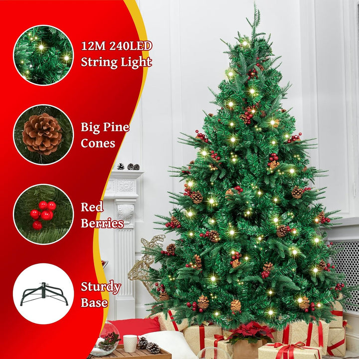 AGM 5ft/1.5M Weihnachtsbaum mit 1.2M 240LEDs, 450 Spitzen künstlicher Weihnachtsbaum mit gemischten