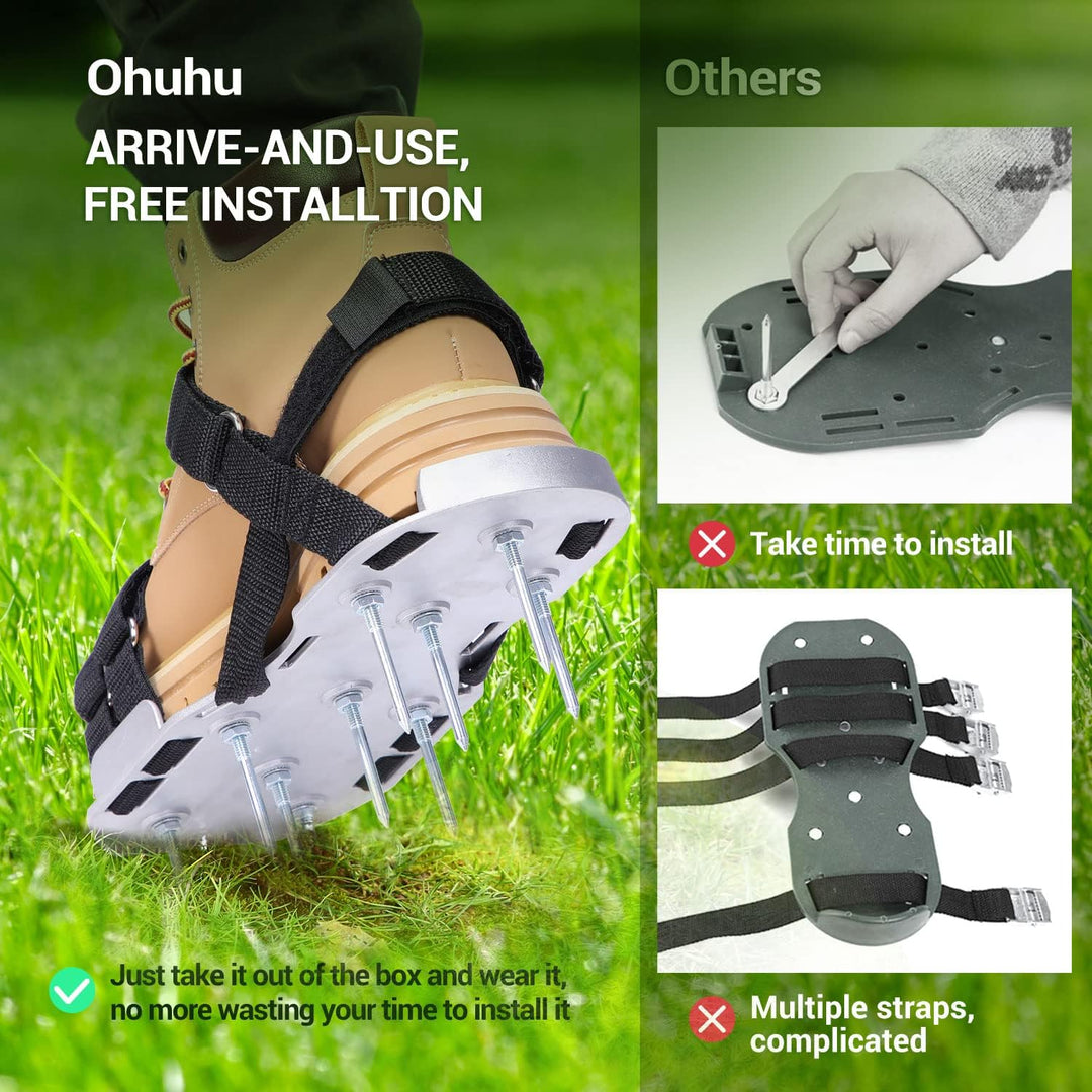 Ohuhu Rasenlüfter Schuhe Metallnagelschuhe vormontiert mit Kostenlos-Schaufel, Aerifizierer für Rase
