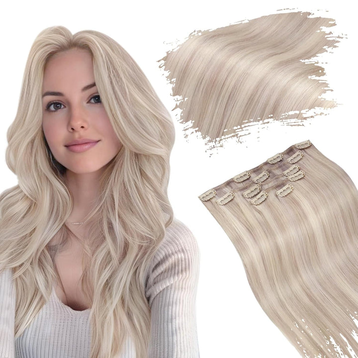 Ugeat Clip Extensions Echthaar Günstig Blond Remy Extensions Clip in Echthaar Blond Clip in Extensio
