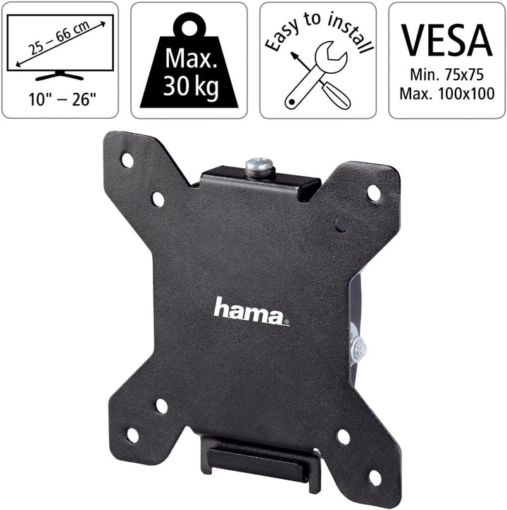 Hama TV Wandhalterung neigbar (TV Wandhalterung 10-26 Zoll, VESA 75x75 und VESA 100x100, bis 30kg, E
