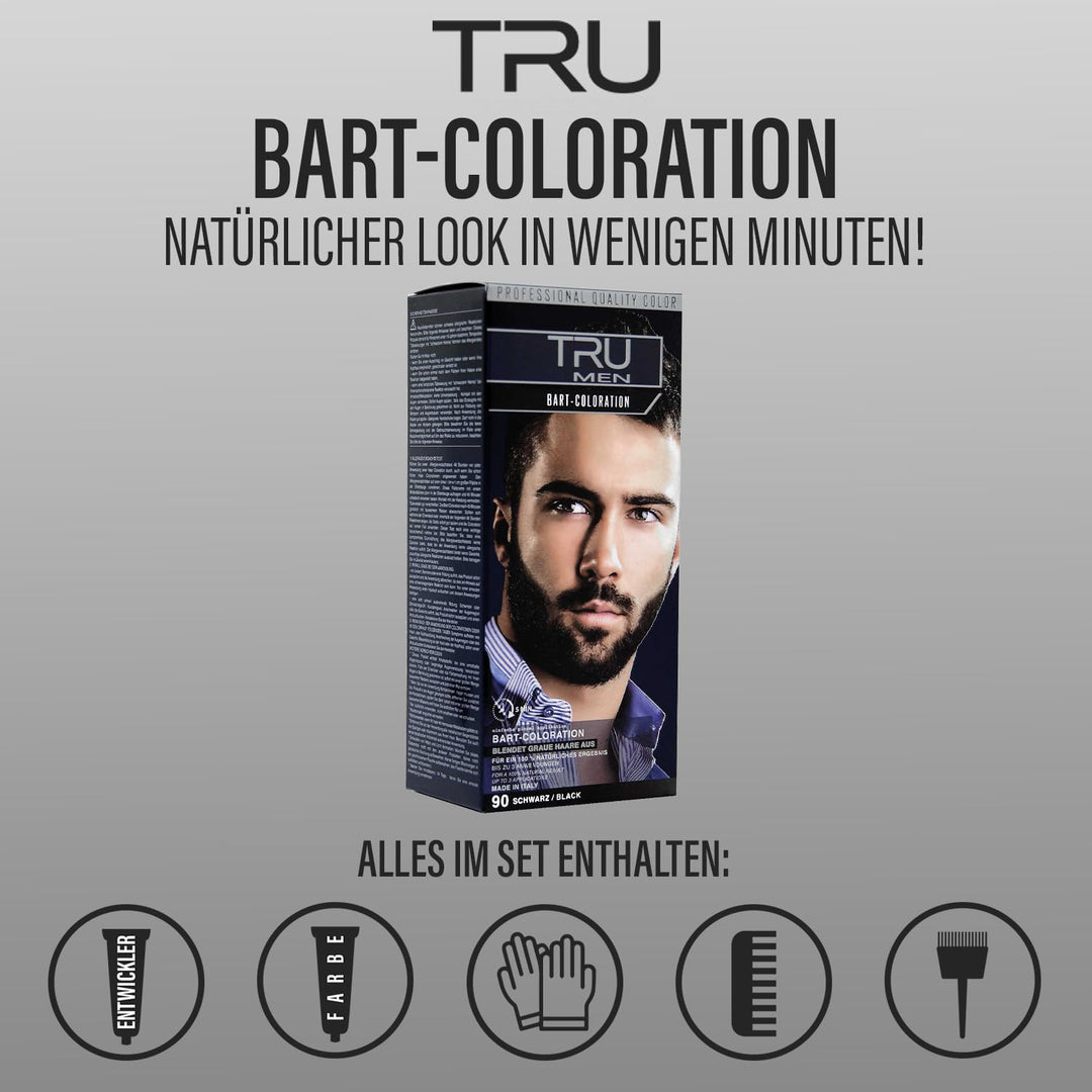 3x TRU MEN Bart-Coloration 90 Schwarz (3er Pack) Schwarz 30 ml (3er Pack), Schwarz 30 ml (3er Pack)