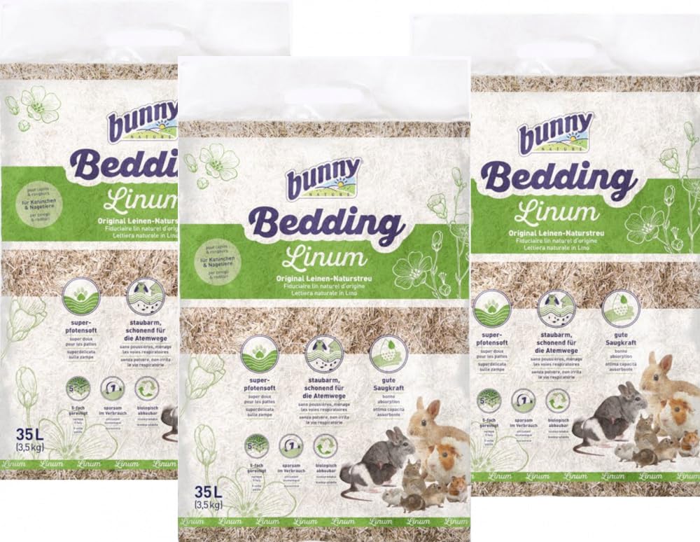 Bedding Linum 10,5 kg / 105 l - 3er Bundle 3 x 35 l Leineneinstreu, Supersoft