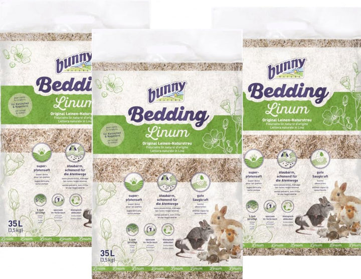 Bedding Linum 10,5 kg / 105 l - 3er Bundle 3 x 35 l Leineneinstreu, Supersoft