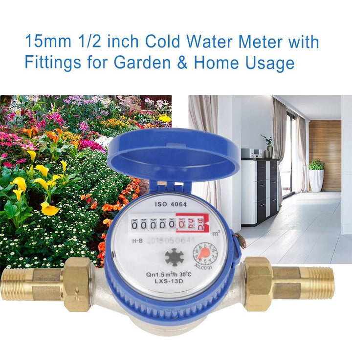 Garten Wasserzähler Set, 1/2 Zoll Anschluss 15mm Kaltwasser Wasseruhr Garten Wasserzähler Geeicht mi