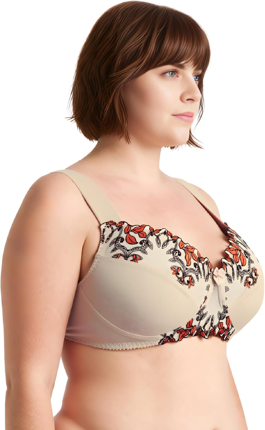 Curve Muse Damen Übergrösse Minimizer Kabellos Ungefütterter BH mit Stickspitze-2er Pack 75E Nude, H