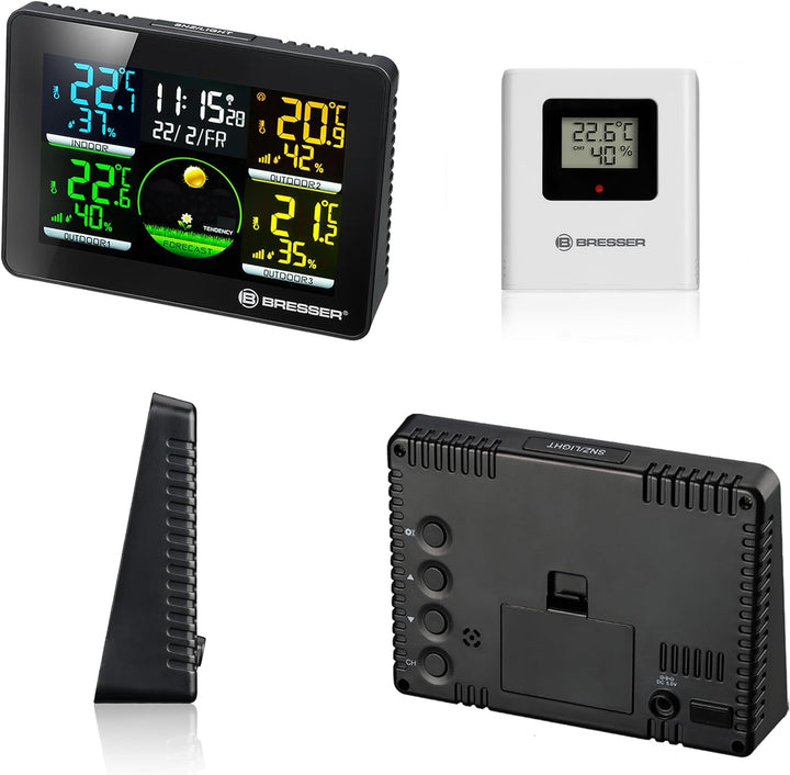 Bresser 7000023 Wetterstation Funk mit Aussensensor Thermo Hygro Quadro NLX mit 4 unterschiedlichen