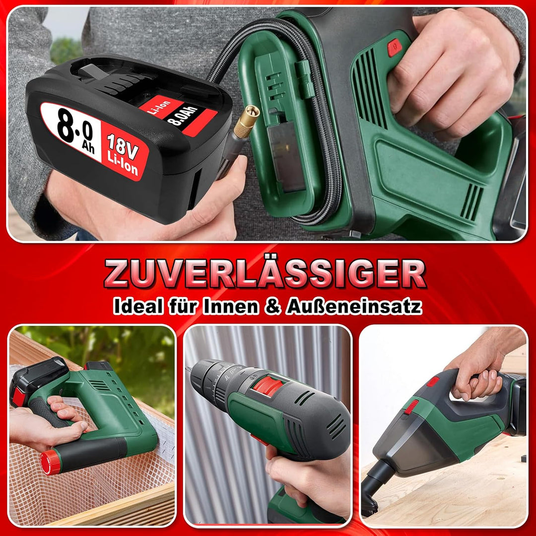 Ersatzakku für Bosch Home and Garden Werkzeuge 2 Stück 8000mAh 18V Lithium Ionen Kompatibel mit Bosc