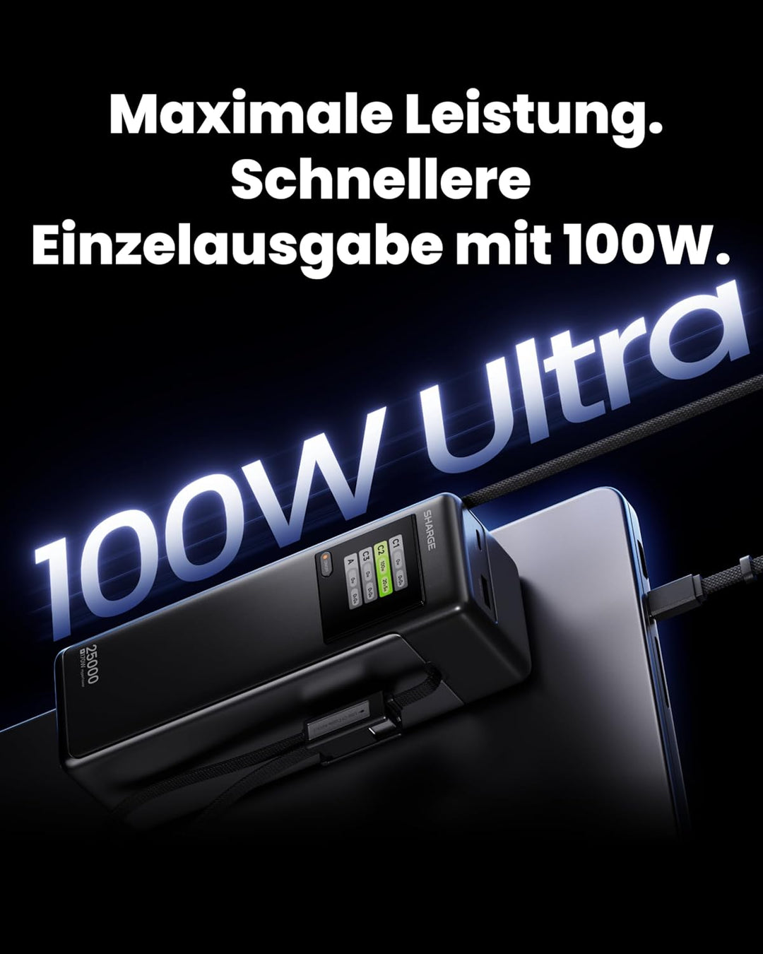 sharge Laptop Powerbank 170W, HyperTower 170 Schnellladegerät Tragbare Power Bank 25000mAh mit 4 Ans