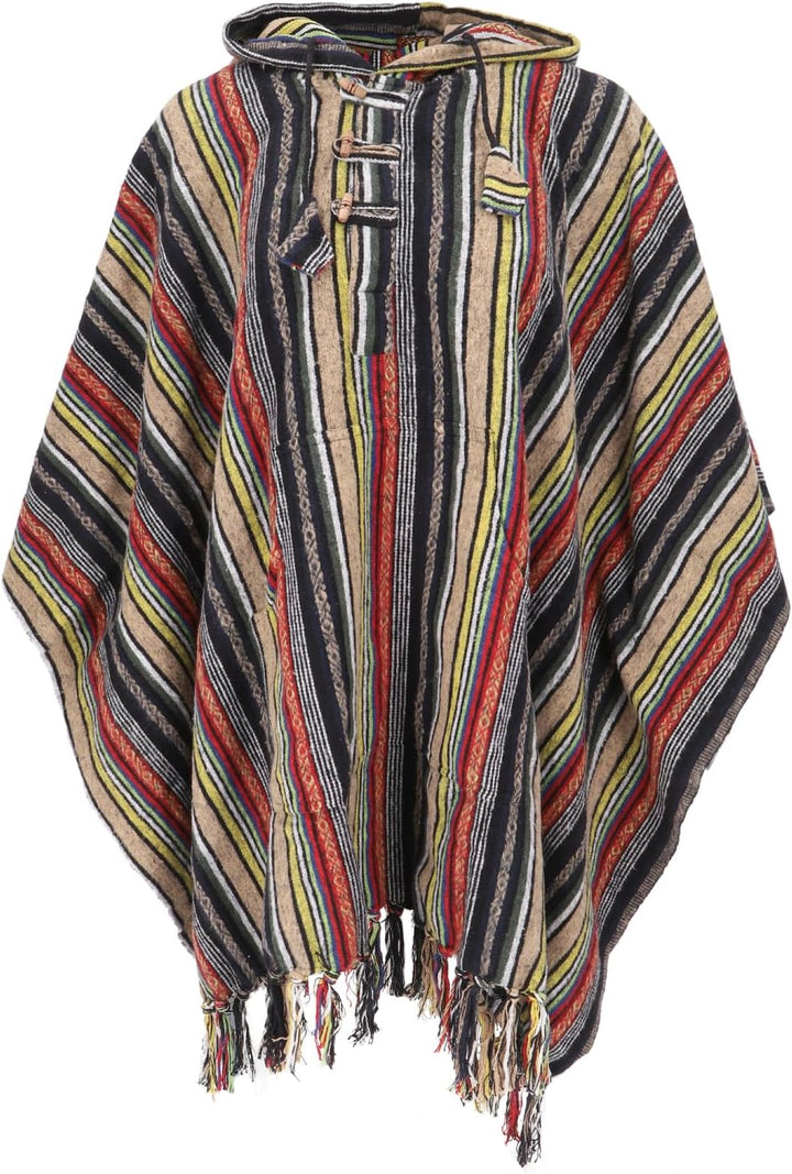 GURU SHOP Poncho Hippie Chic, Ethno Poncho, Andenponcho, Herren/Damen, Blau, Baumwolle, Size:One Siz