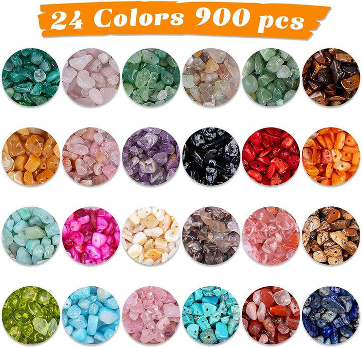HONGTEYA Schmuck Selber Machen Set, 24 Farben Natürliche Edelstein-Perlen,5–7 mm Steinperlen, 1073 S