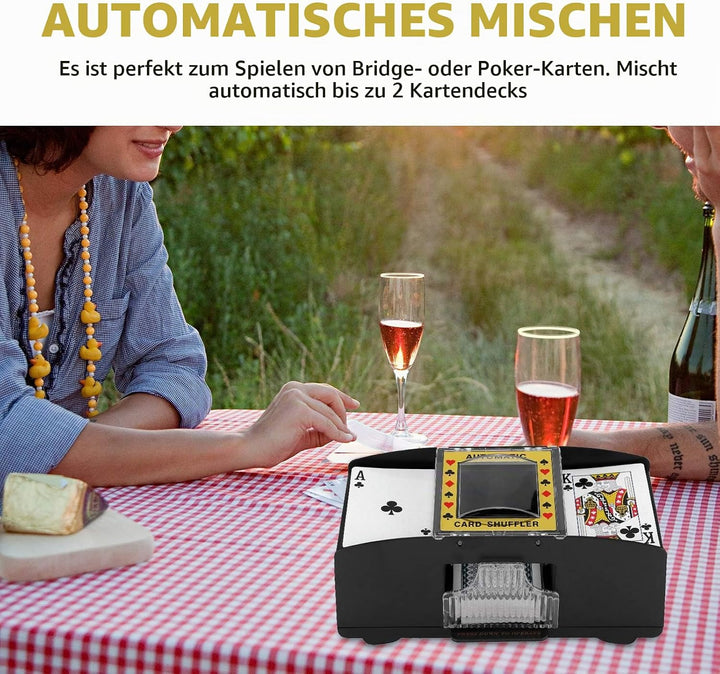 Kartenmischmaschine Elektrische, Mischmaschine Karten für 2 Kartensätze, Automatischer Kartenmischer