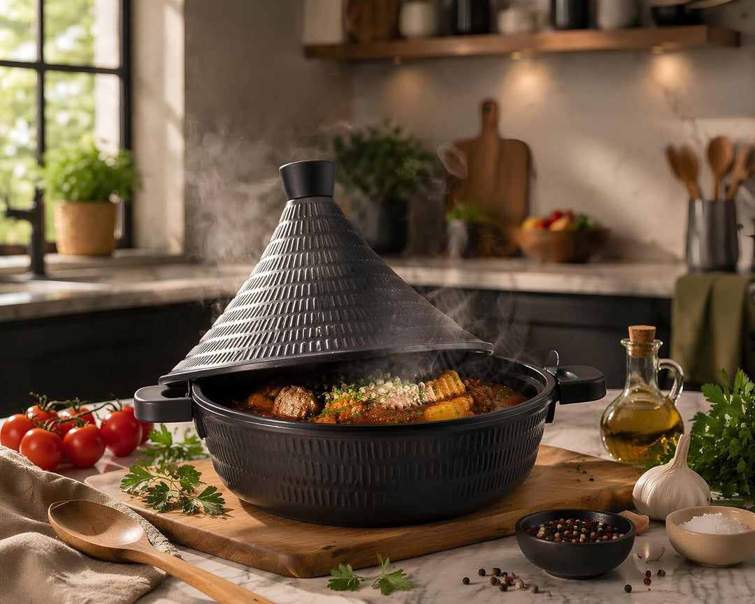 INTIGNIS Aluminium Tajine 28cm, Antihaft, Induktion & Gas Herd geeignet, Deckel mit Selbstbastfunkti