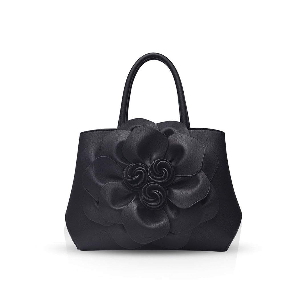 NICOLE & DORIS Modische Damen-Umhängetasche, Handtasche, Umhängetasche, Blumenmotiv Schwarz, Schwarz