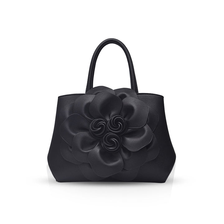 NICOLE & DORIS Modische Damen-Umhängetasche, Handtasche, Umhängetasche, Blumenmotiv Schwarz, Schwarz