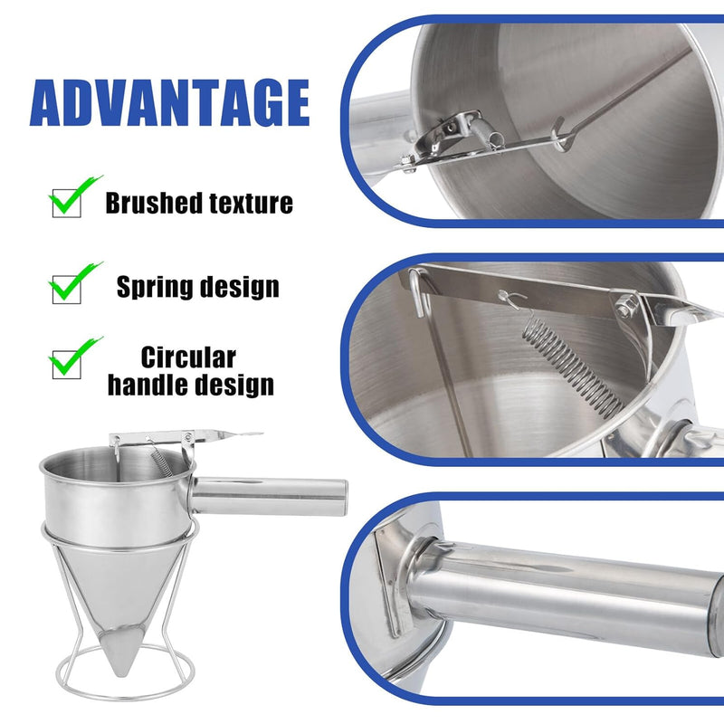 Pfannkuchen-Teigspender 1.2L Edelstahl Teigportionierer mit Ständer, Trichter-Kuchenspender mit 4 Tr