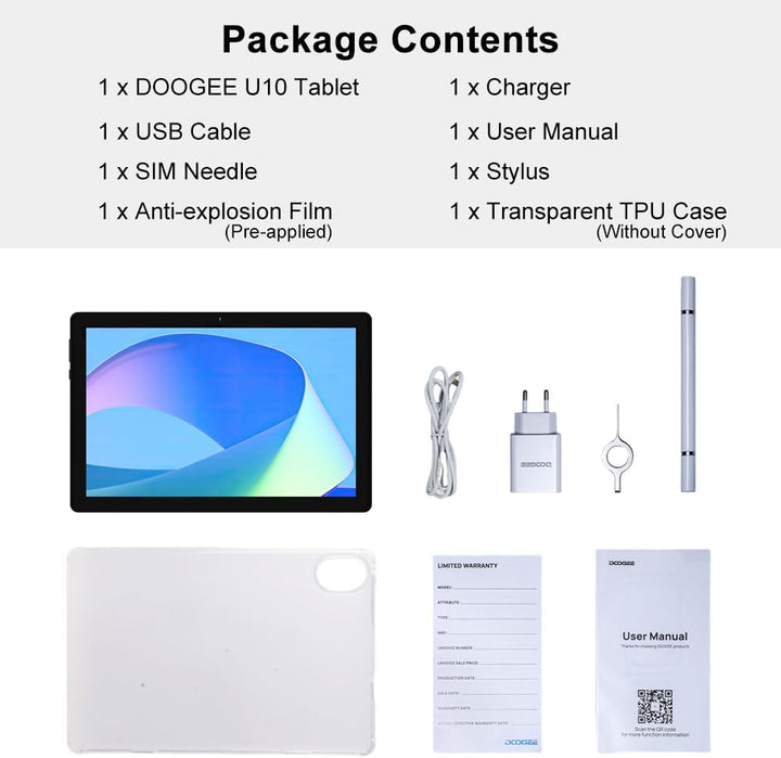 U10 Tablet 10.1 Zoll,9GB RAM + 128GB ROM/1TB TF Kinder Tablet PC,5060mAh,8MP+5MP,1280x800 HD+ IPS,2.