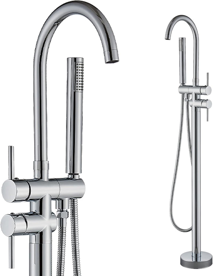Rozin Badewannenarmatur Freistehende Badewanne Armatur Chrom Messing 360 Grad Schwenkauslauf Badewan