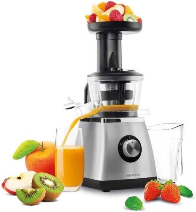 SENCOR SSJ 4041BK, Edelstahl Langsam Drehender Entsafter für Frucht/Gemüsesaft Schwarz, Schwarz