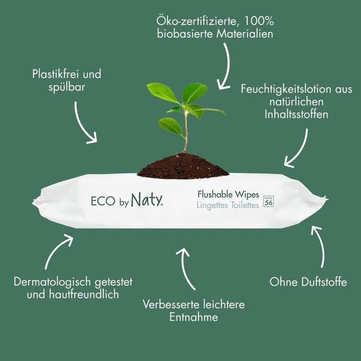 Eco by Naty Parfümfreies feuchtes Toilettenpapier – 100% Wasser kompostierbare und pflanzliche Tüche