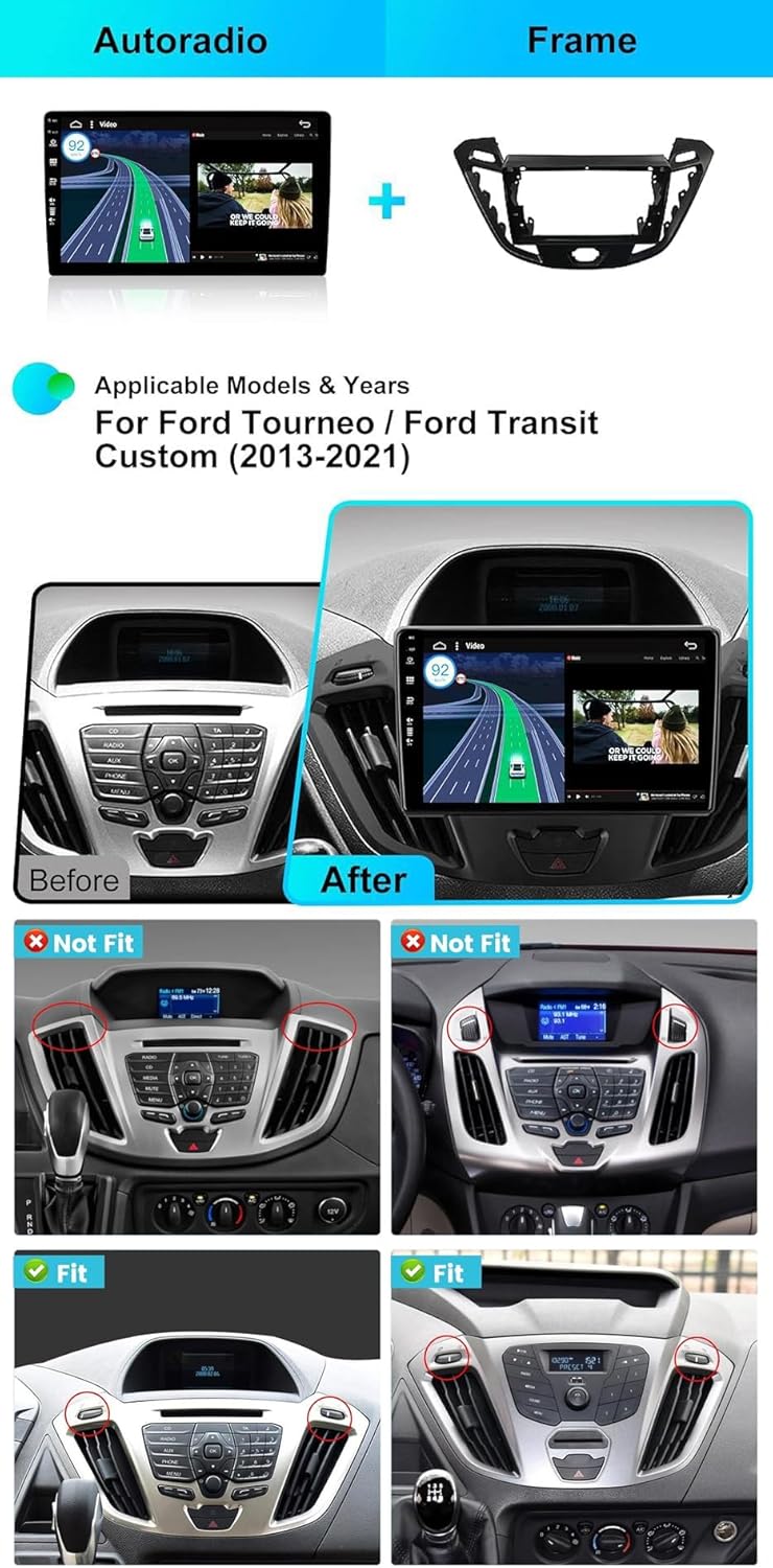 Android 15 IPS Autoradio Passt für Ford Tourneo Transit Custom (2013-2021) - Eingebautes CarPlay And